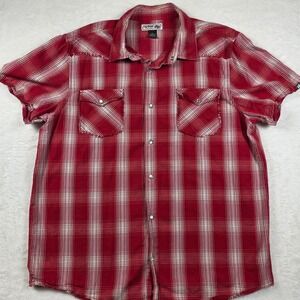 Urban Pipeline Western Shirt Mens XL Red Plaid Excellent Pearl Snap Short Sleeve